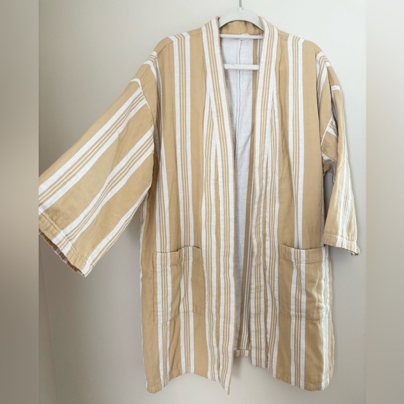 Eileen Fisher OS Butter Yellow and White Gauzy 100% Organic Cotton Kimono Jacket - Picture 1 of 8